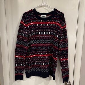 Old Navy Men's Sweater with Navy and Red Design - holiday sweater!